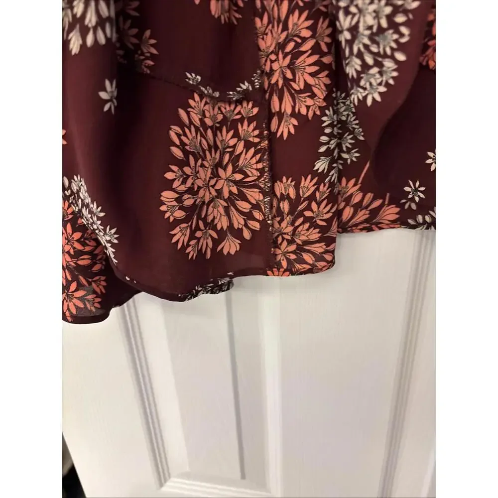 A.N.A. Burgundy Sheer Ruffled Top Blouse Long Bell Sleeves Sz XL. Work. Office - Picture 7 of 9